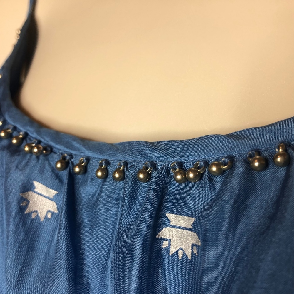 St.Roche S Dress 100% Silk Blue Tiered Spaghetti - Picture 2 of 8